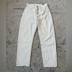 ZARA NWT High Rise Cream Mom Jeans Button Fly Straight Leg Size 00